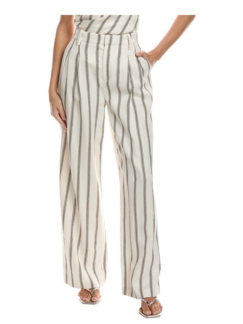 A.L.C. Cream Wide-Leg Striped Trousers